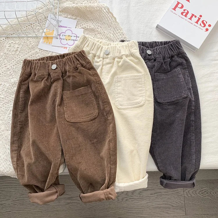 Fashion children's clothing Autumn Winter Kids solid color Corduroy pants Boys soft loose Trousers Girls all-match casual pants - Idrilay 