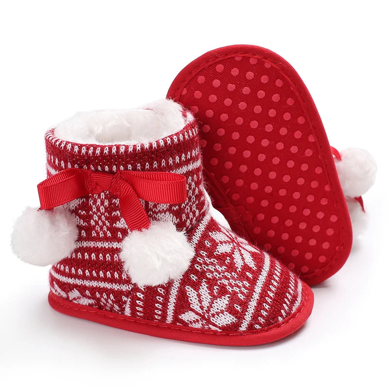 Cute Baby Boy Christmas Boots With Plush Insulation Suitable For 0-1 Year Old Girls Soft Soled and Comfortable Boots The first