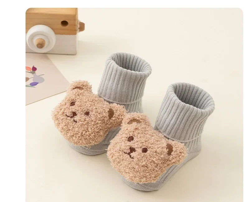 New Baby Winter Autumn Floor Sock Soft Cute Cartoon Bear Doll Toddlers Boys Girls Indoor Shoes Anti-skip 0-3Y Kids Socks