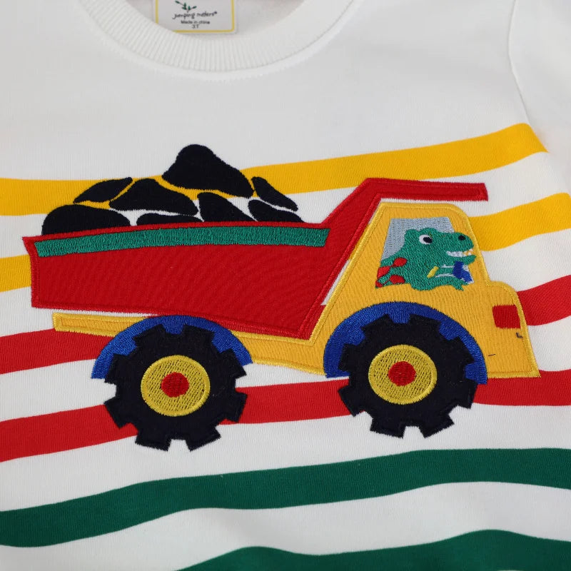 Jumping Meters 2-7T 2025 Design Boys Girls Sweatshirts Truck Cars Embroidery Hooded Shirts Kids Clothes Long Sleeve Autumn Tops