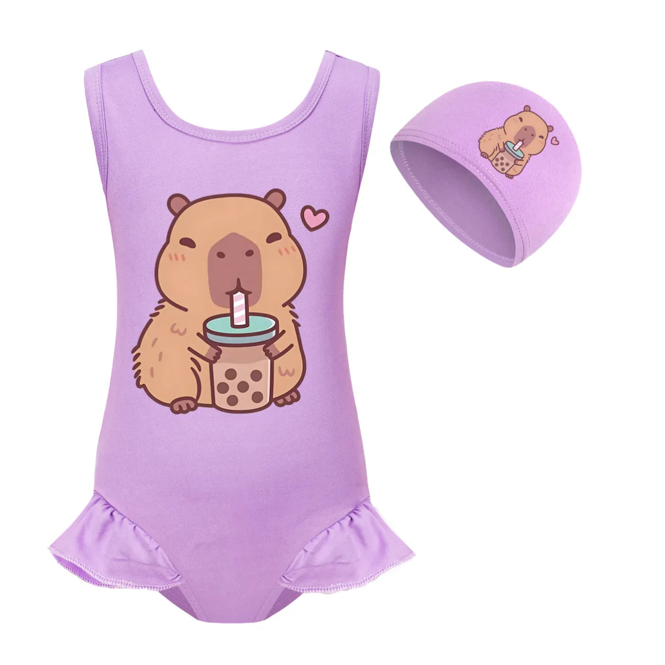 Swimsuit for Girls Summer Vacation Outfits Kids Game copybara Sling Ruffles Bikini Set Children Carooon Print Swimwear