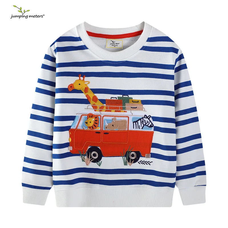 Jumping Meters 2-7T 2025 Design Boys Girls Sweatshirts Truck Cars Embroidery Hooded Shirts Kids Clothes Long Sleeve Autumn Tops