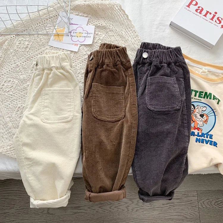 Fashion children's clothing Autumn Winter Kids solid color Corduroy pants Boys soft loose Trousers Girls all-match casual pants - Idrilay 