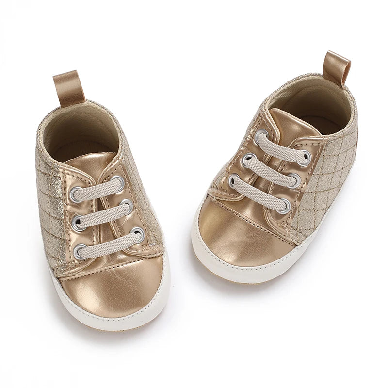 Cute Spring Newborn Golden Baby Shoes Non Slip Cloth Bottom Girl Shoes Elegant Breathable Casual Baby First Walking Shoes 0-18 M