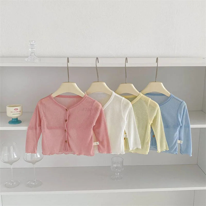 Summer Korean Children Clothing Breathable Soft Kids Casual Coat Baby Toddler Sunscreen Thin Cardigan Toddler Girls Boys Outwear