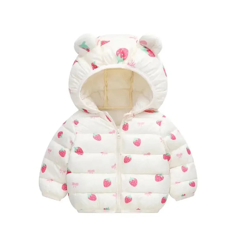 Girls Winter Coat Boy kids Girls Cotton-padded Jacket Character Pattern Baby Hooded Jacket Children Down Jacket