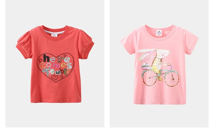 2026 Summer New Arrival 2 3 4 5 6 8 10 Years Kids Children Flower Print Baby Top Basic Cartoon Cotton Girls Short-Sleeve T-Shirt