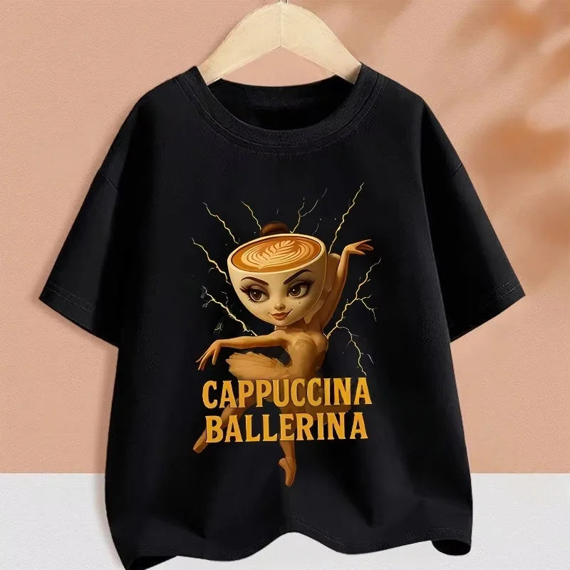 2025 Kids Clothes Funny Italian Brainrot T Shirt Cartoon Graphics Casual Vintage Boys Girls Short Sleeve Top Children's Clothing