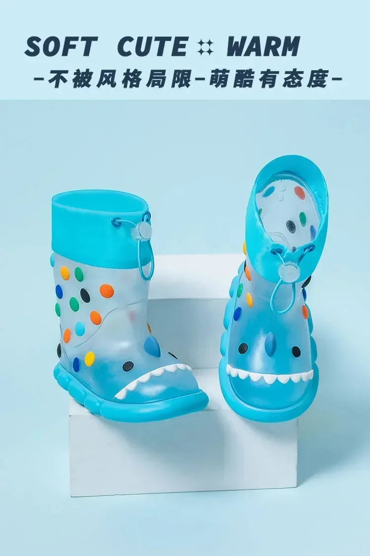Anti-Slippery Rain Boots Kids Fashion Casual Waterproof Boys Girls Print Cartoon Children PVC Soft Soles Shoes 2023 Summer