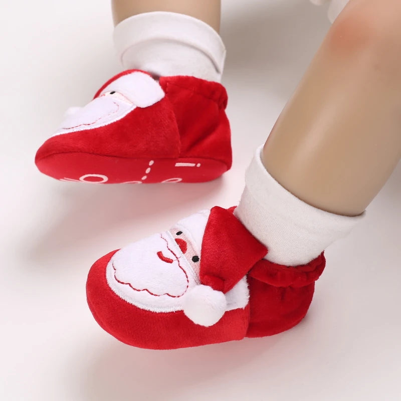 Cute Baby Boy Christmas Boots With Plush Insulation Suitable For 0-1 Year Old Girls Soft Soled and Comfortable Boots The first