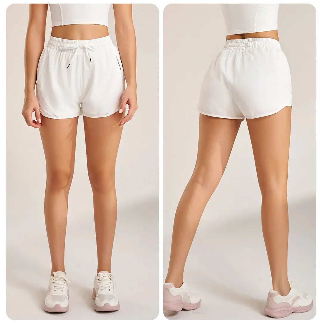 Sports shorts women's yoga fitness high waist loose three-quarter pants high elastic quick-drying breathable anti-glare - Idrilay 