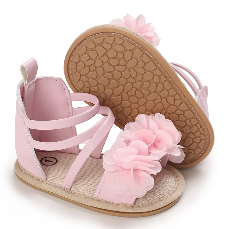 Summer Infant Baby Girl Fashion Shoes Toddler Flats Sandals Soft Rubber Sole Anti-Slip Flower Lace Crib First Walker 0-18M