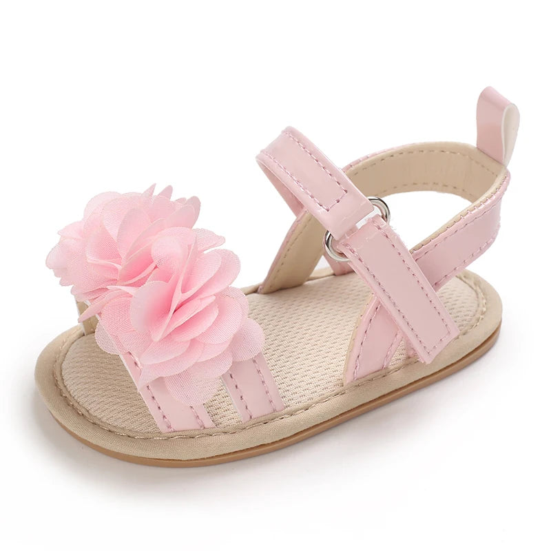 Summer Infant Baby Girl Fashion Shoes Toddler Flats Sandals Soft Rubber Sole Anti-Slip Flower Lace Crib First Walker 0-18M