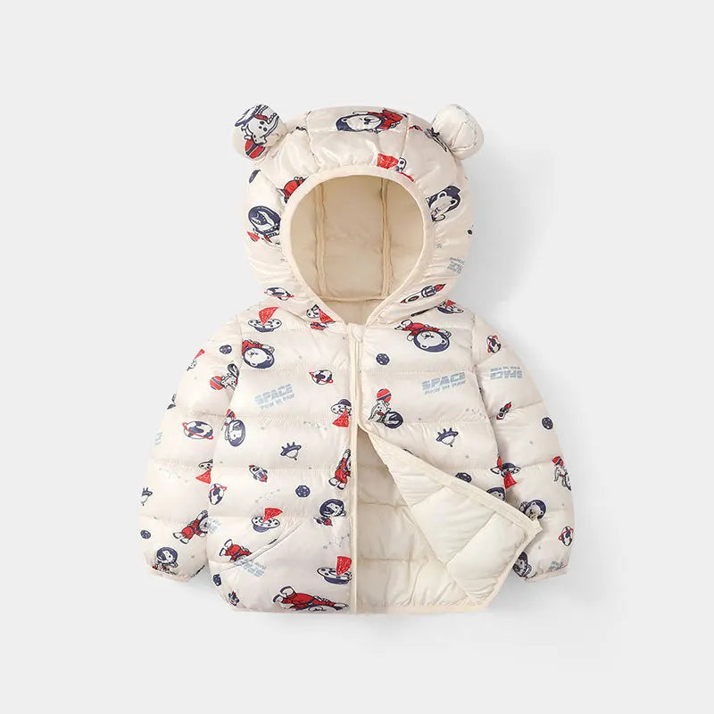 Girls Winter Coat Boy kids Girls Cotton-padded Jacket Character Pattern Baby Hooded Jacket Children Down Jacket