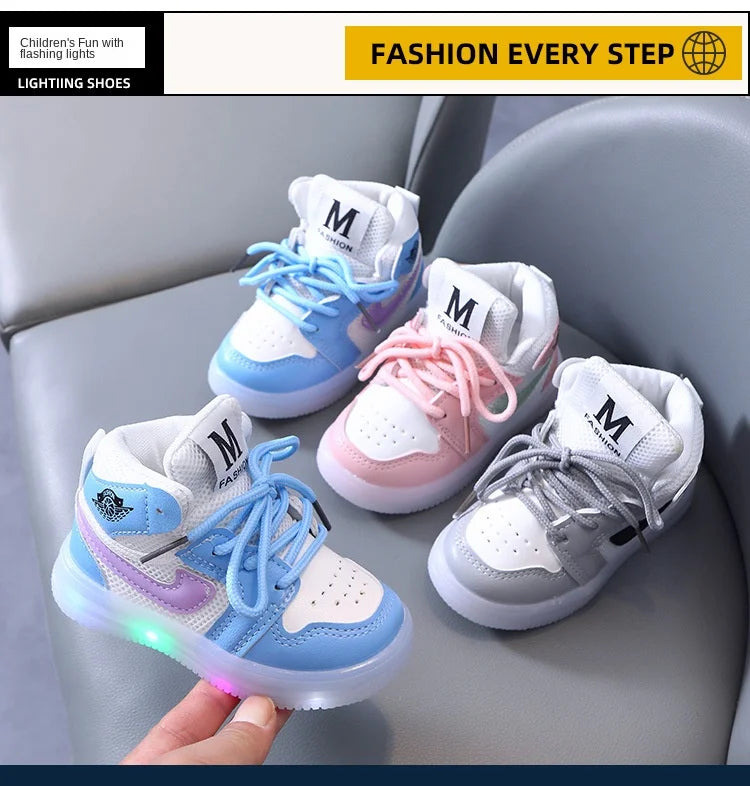 Boys Glowing Light Toddler Sneakers Children's Luminous Shoes Little Girls Board Sneakers Girls Shining Light Mesh Casual Shoes