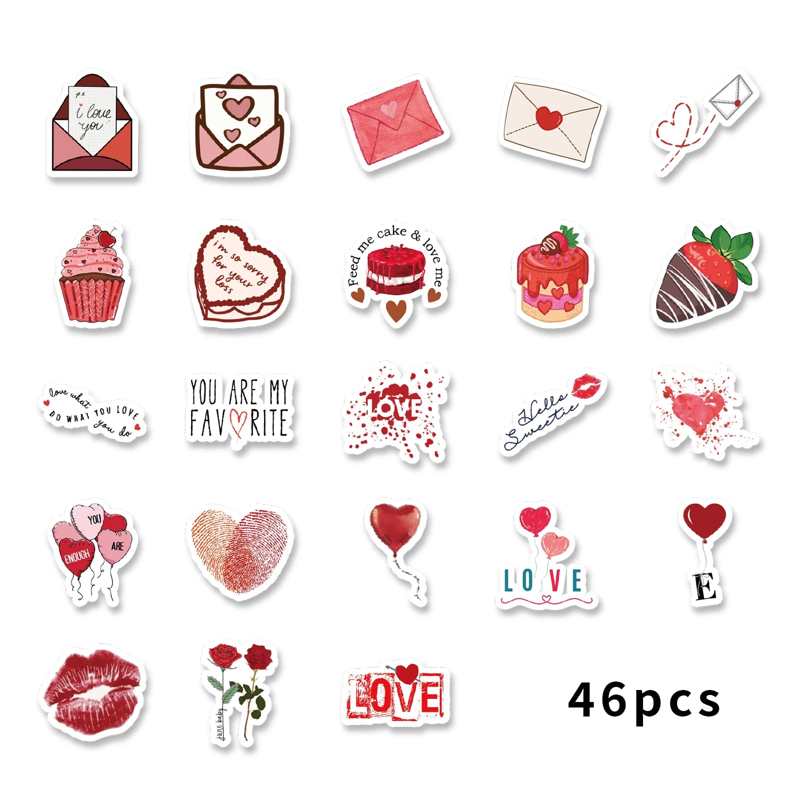 46pcs Valentine's Day Theme Pattern Stickers, Suitable for Valentine Parties, Photo Albums, Notebooks, Phone Cases, Water Bottle - Idrilay 