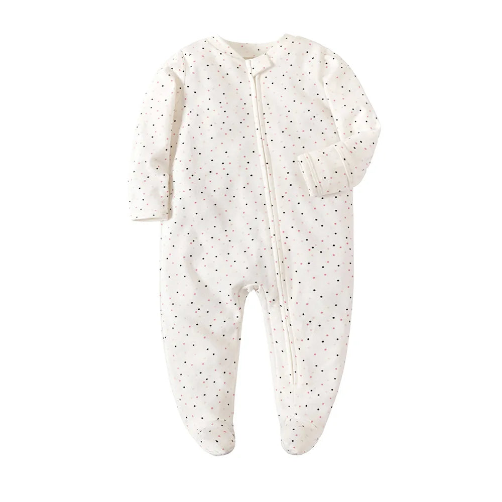 Spring Newborn Footed Pajamas Zipper Girl and Boy Romper Long Sleeve 0-12 Months Baby Clothe Jumpsuit Cotton Solid White Fashion