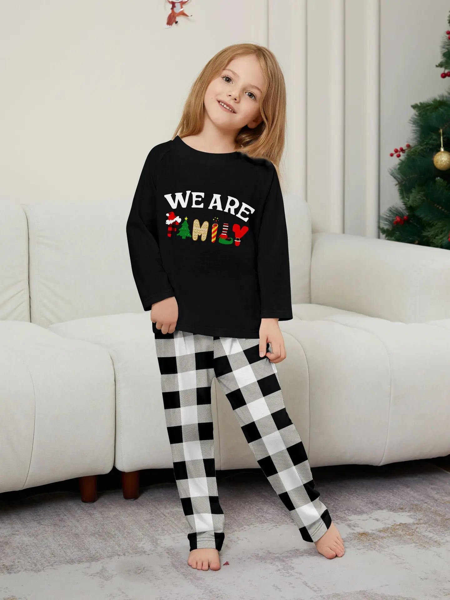 Happy New Year Family Matching Outfits Letter Plaid Print Parent-child 2 Pieces Suit Sleepwear Soft Loose Pajamas Set Xmas Wear