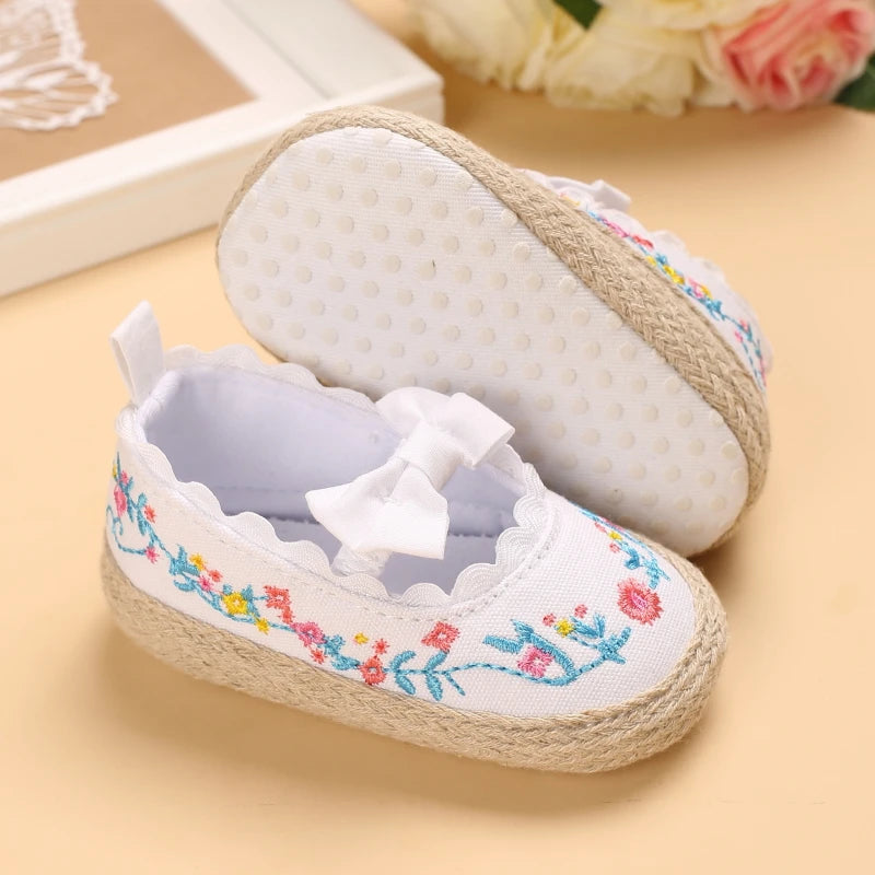 Baby Girl Shoes White Lace Floral Embroidered Soft Shoes Prewalker Walking Toddler Kids Shoes First Walker