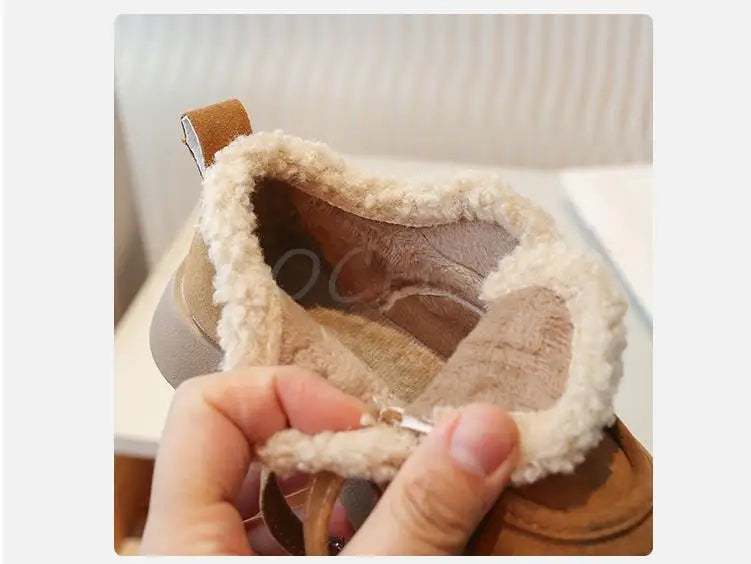 Autumn Winter Children Flats Shoes Solid Plush Warm Korean Style Girls Princess Casual Shoes Soft Bottom Furry Kids Cotton Shoes