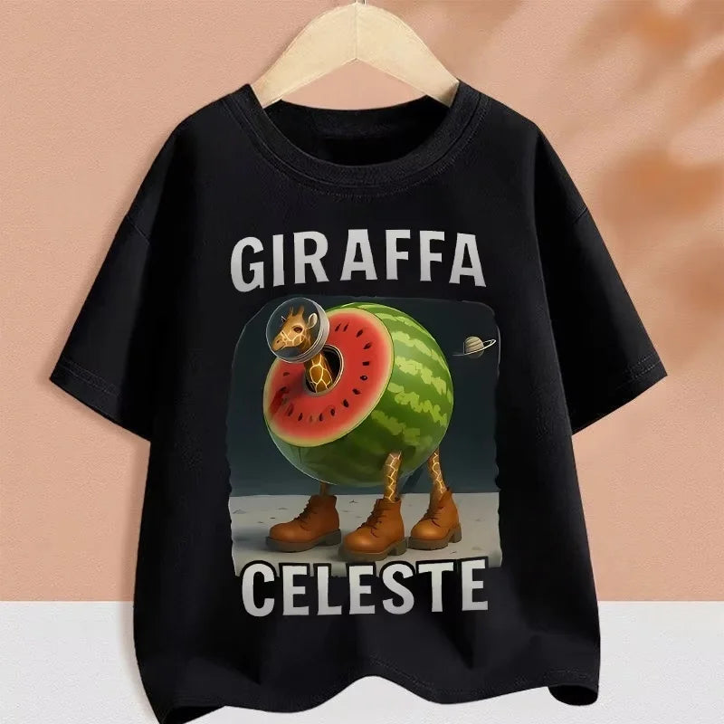 2025 Kids Clothes Funny Italian Brainrot T Shirt Cartoon Graphics Casual Vintage Boys Girls Short Sleeve Top Children's Clothing