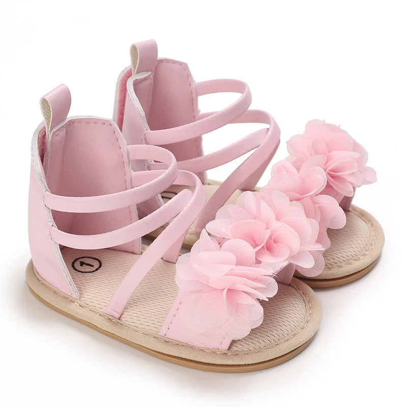 Summer Infant Baby Girl Fashion Shoes Toddler Flats Sandals Soft Rubber Sole Anti-Slip Flower Lace Crib First Walker 0-18M