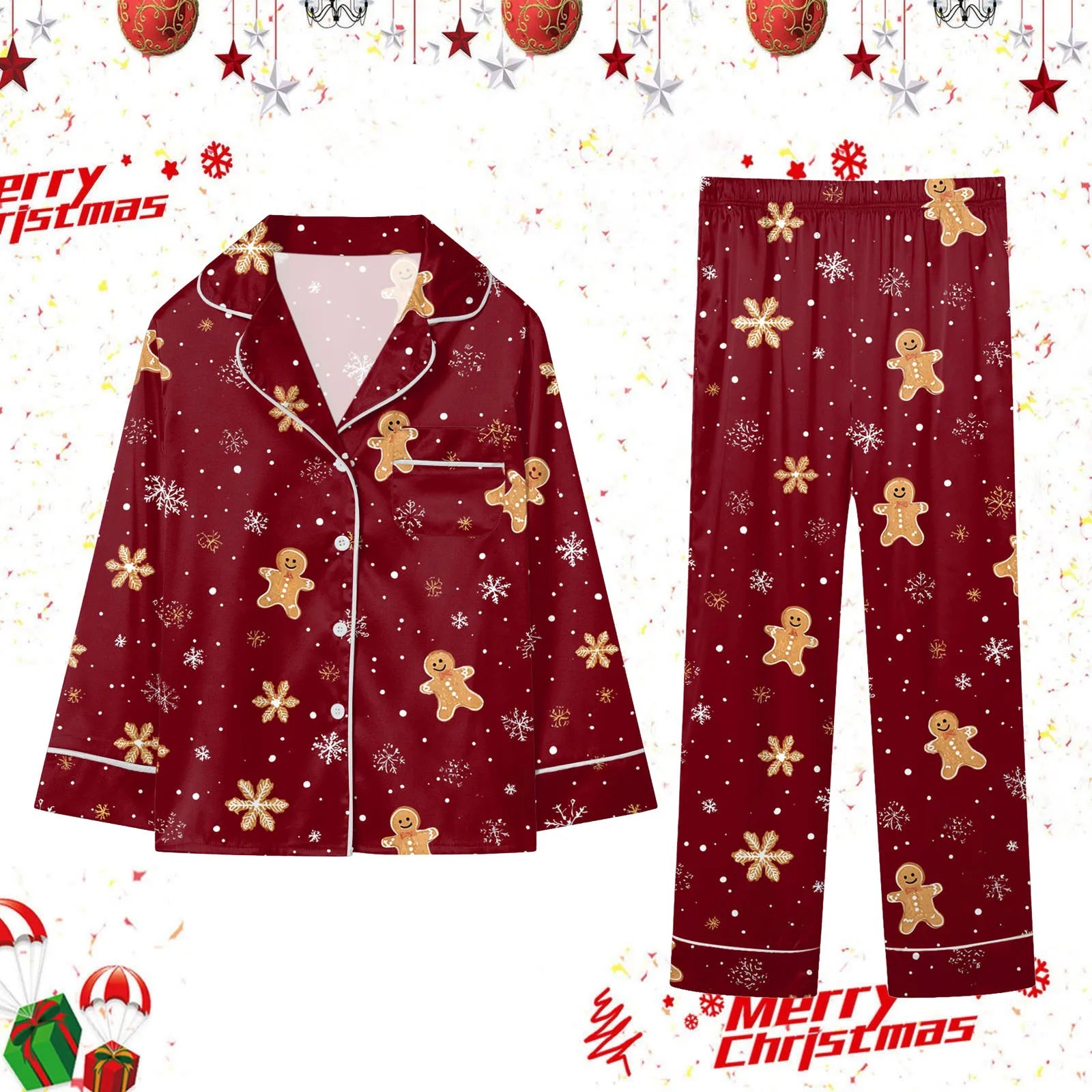 Christmas Hot Pyjamas Set For Family Christmas Pyjamas Top And Pant Christmas Print 2 Pc Home Set Matching Silk Pajamas Suits