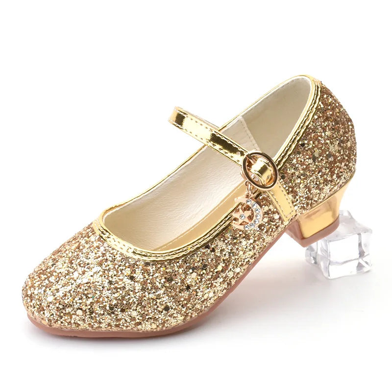 Girls Shoes Children High Heel Glitter Crystal Sandals Fashion Buckle Kids Princess Dance Shoe Student Performance Leather Shoes - Idrilay 