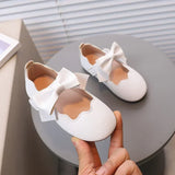 Girls Mary Jane Shoes Children Solid Color Bow Round-toe Bow 2024 New Kids Fashion Soft Moccasin Shoes Baby First Walker Shoes - Idrilay 