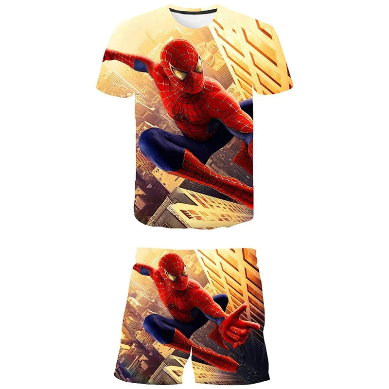 Boys Summer Spider-Man Marvel Hulk Iron Man Spiderman 2 Piece Set Breathable Tshirt & Shorts