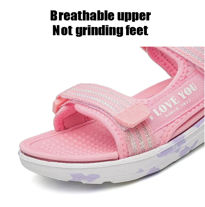Sandals Girls Soft Soles Casual Shoe Fashionable Princess Shoes New Flowers Pink Flat Shoes  Brand Non-slip Beach Shoes Children