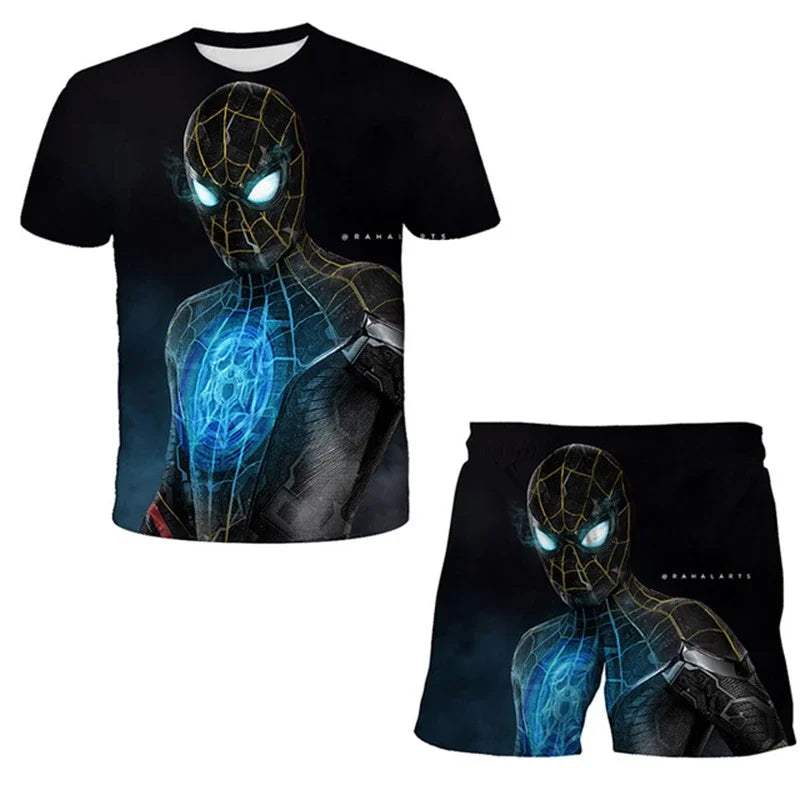 Boys Summer Spider-Man Marvel Hulk Iron Man Spiderman 2 Piece Set Breathable Tshirt & Shorts