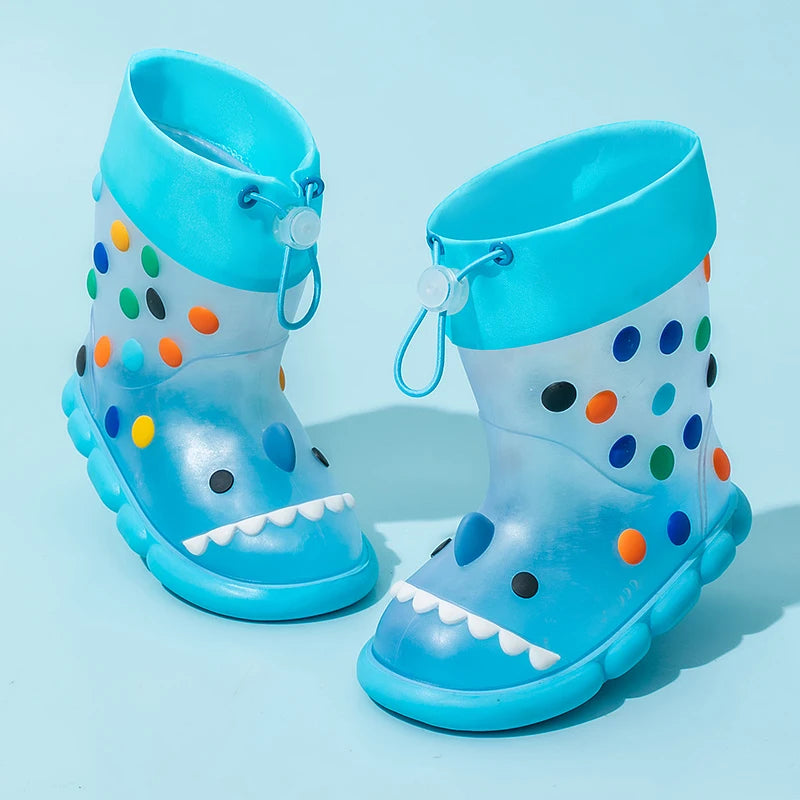 Anti-Slippery Rain Boots Kids Fashion Casual Waterproof Boys Girls Print Cartoon Children PVC Soft Soles Shoes 2023 Summer