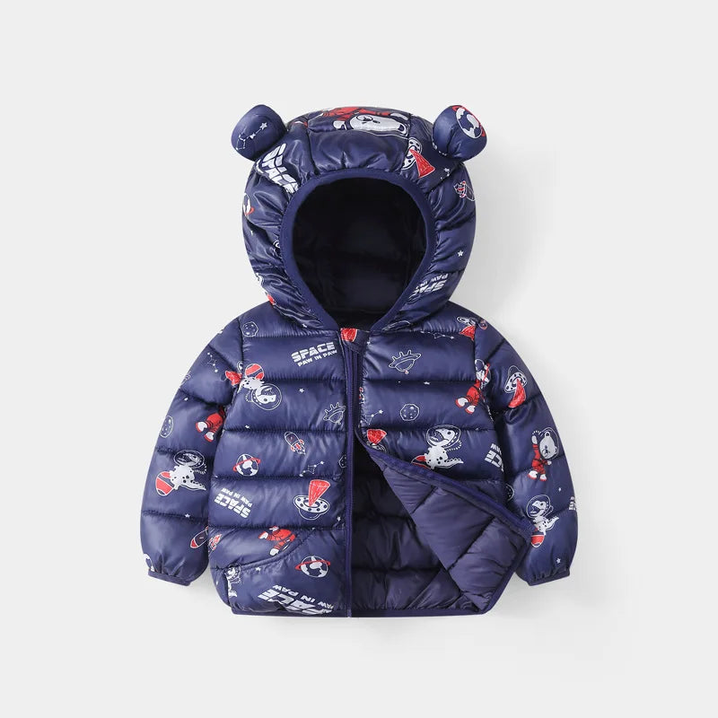 Girls Winter Coat Boy kids Girls Cotton-padded Jacket Character Pattern Baby Hooded Jacket Children Down Jacket