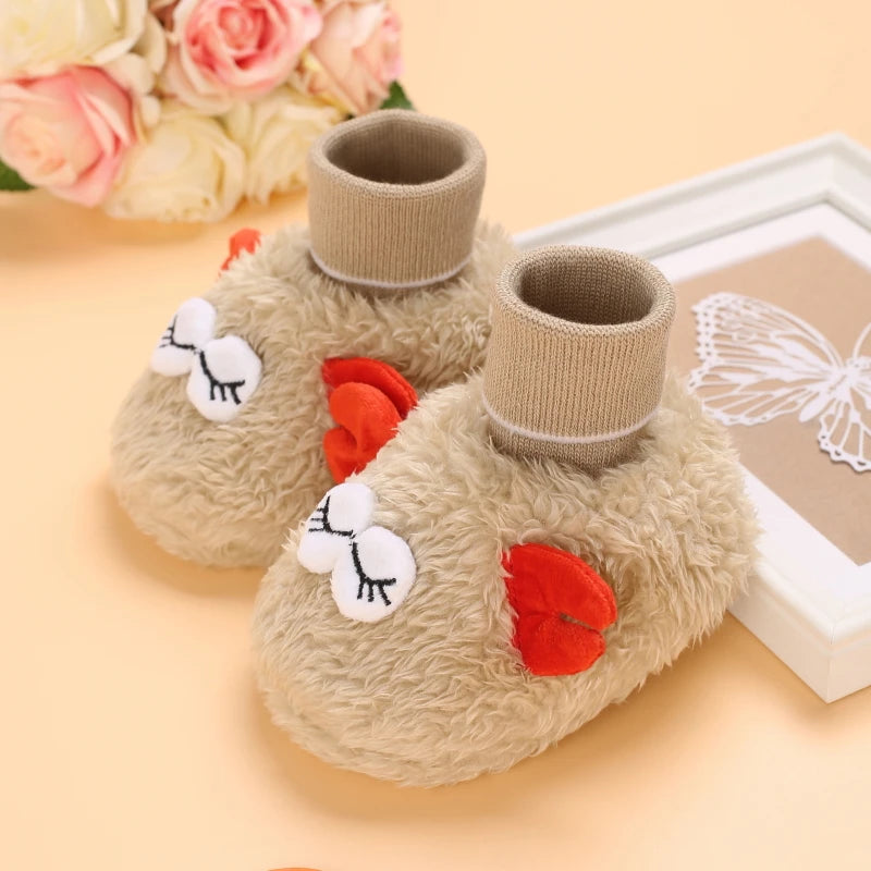 0-18M Lovely Warm Design Baby Girl Boy Toddler First Walkers Baby Shoes Soft Slippers Cute Shoes Winter Non-Slip Baby Warm Shoes