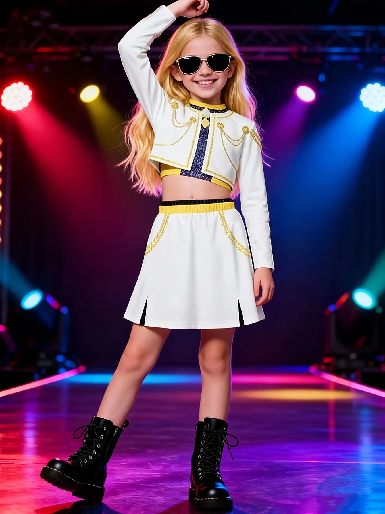 Children's Clothing Girls' Spring and Summer Outfit K-Pop Star Rumi Milazzo Cosplay Costume Zoey Rumi Kids Halloween Christmas Clothes Short Long-Sleeved Top with Short Skirt Two-Piece Set - Idrilay 
