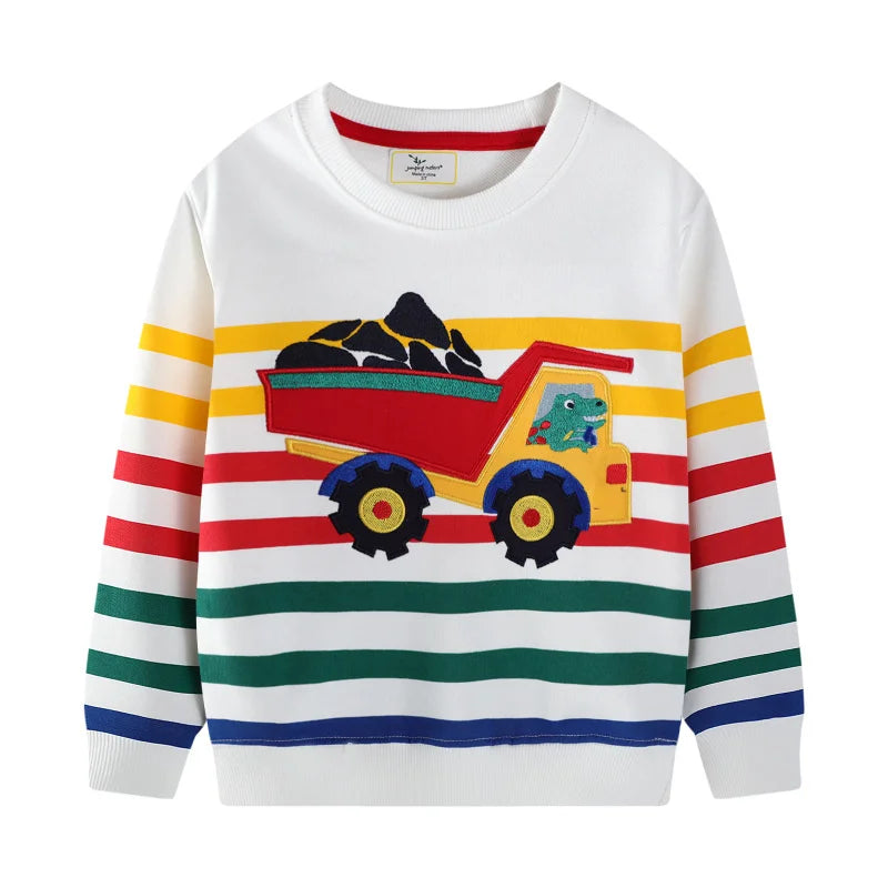 Jumping Meters 2-7T 2025 Design Boys Girls Sweatshirts Truck Cars Embroidery Hooded Shirts Kids Clothes Long Sleeve Autumn Tops