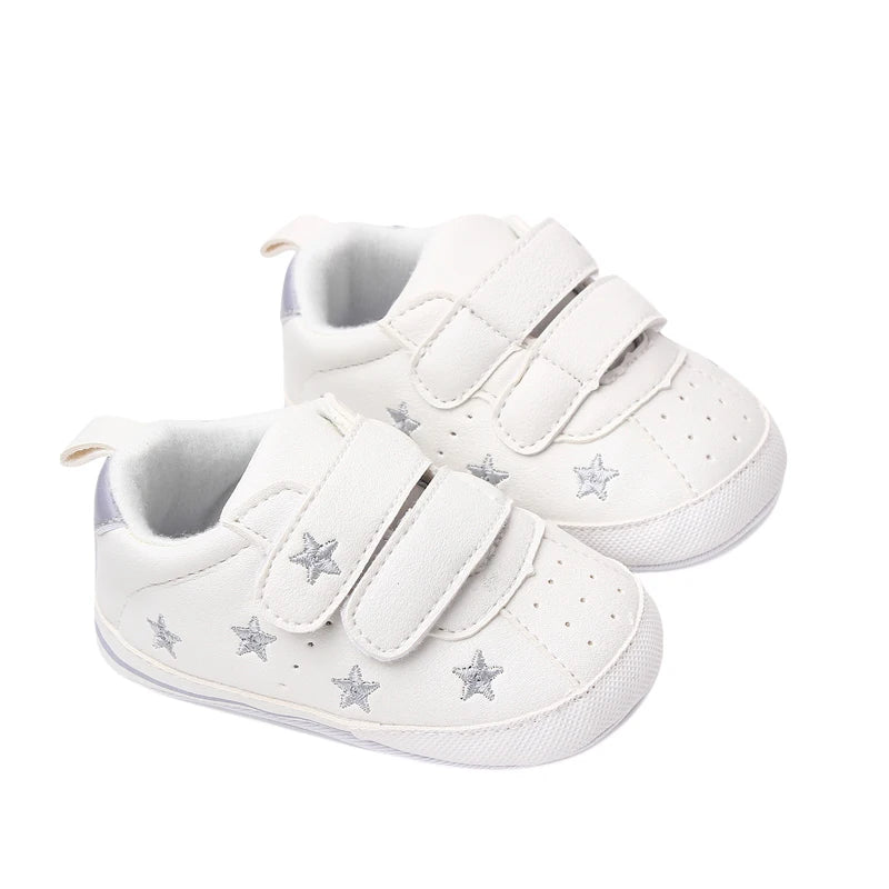 Baby Sneaker PU Leather Heart Star Non-slip Flats First Walking Shoes for Girls Boys