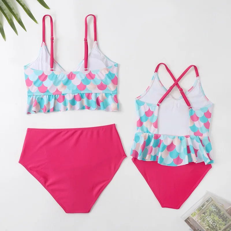 Mother Kids Girls Swimsuit Swimming Clothing Women Beach Bikini Bathing Suit Family Matching Swimwear Mummy Daughter Beachwear