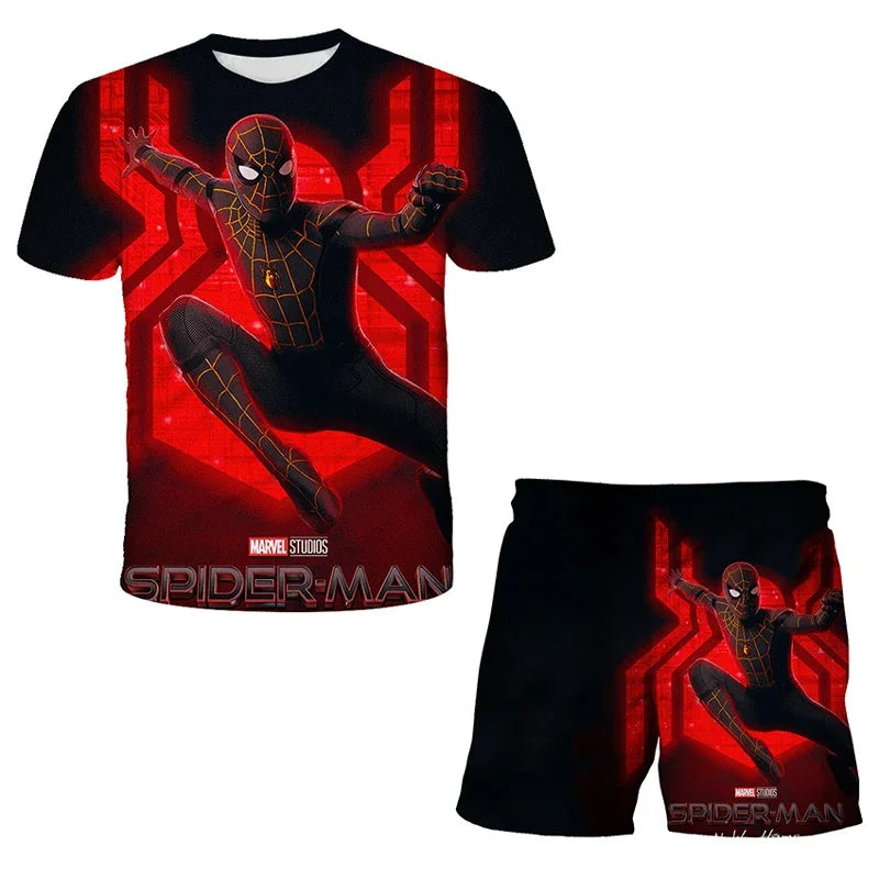 Boys Summer Spider-Man Marvel Hulk Iron Man Spiderman 2 Piece Set Breathable Tshirt & Shorts