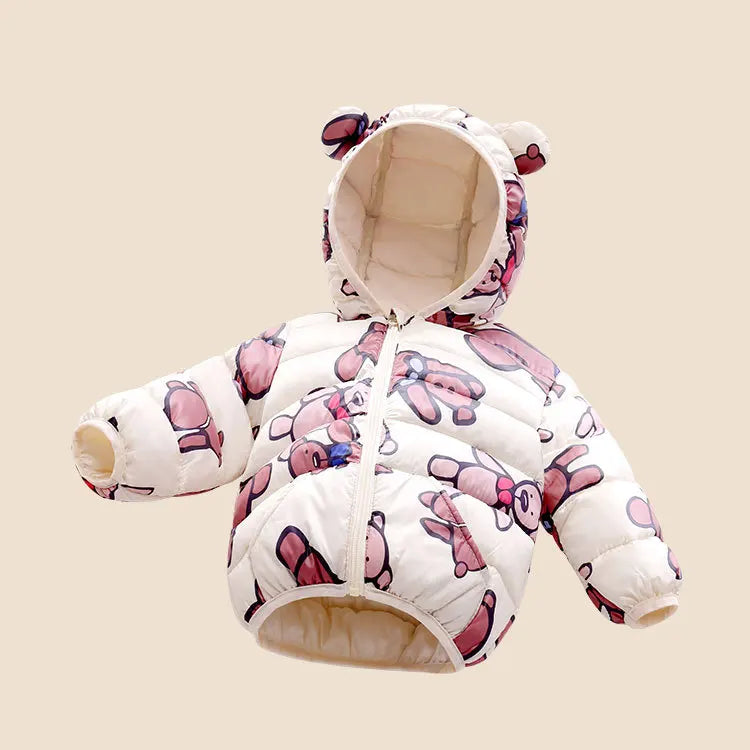 Girls Winter Coat Boy kids Girls Cotton-padded Jacket Character Pattern Baby Hooded Jacket Children Down Jacket