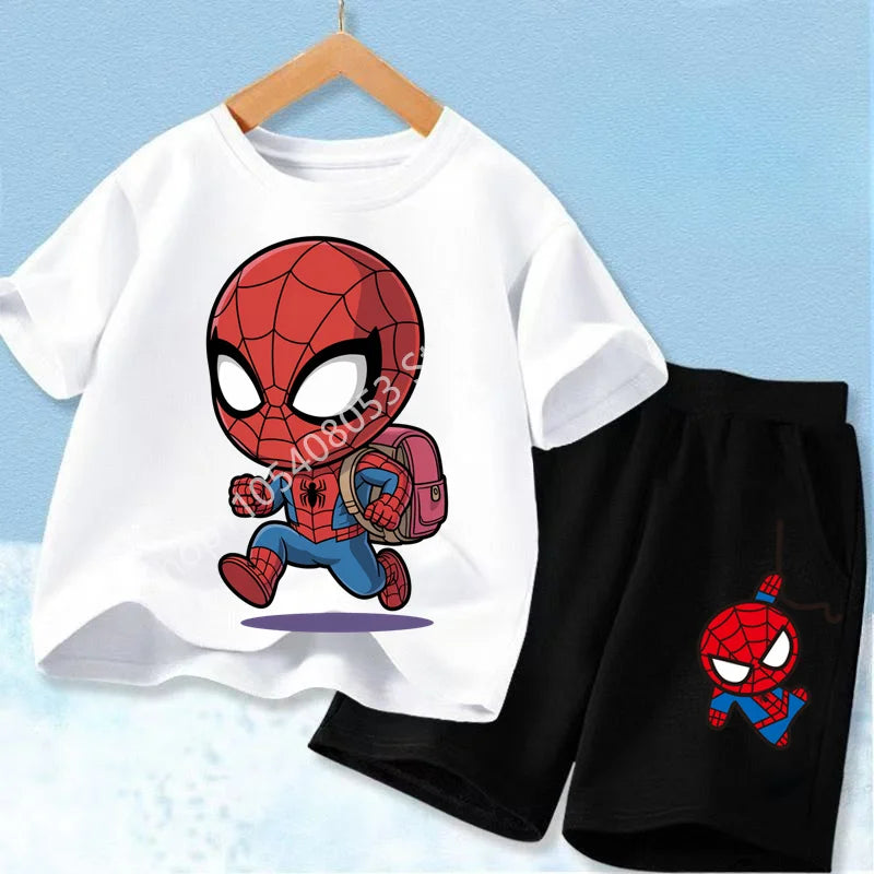 Summer Hot Sale Kids Short Sleeve Two Piece Set Marvel Spider Man Cartoon Print Children Outfit