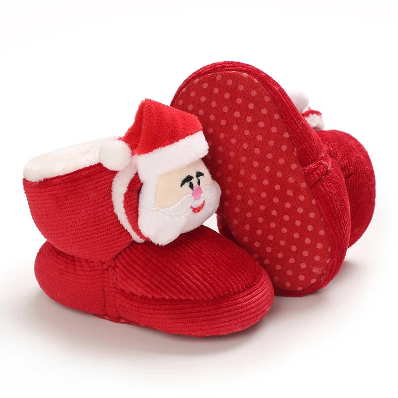 Cute Baby Boy Christmas Boots With Plush Insulation Suitable For 0-1 Year Old Girls Soft Soled and Comfortable Boots The first