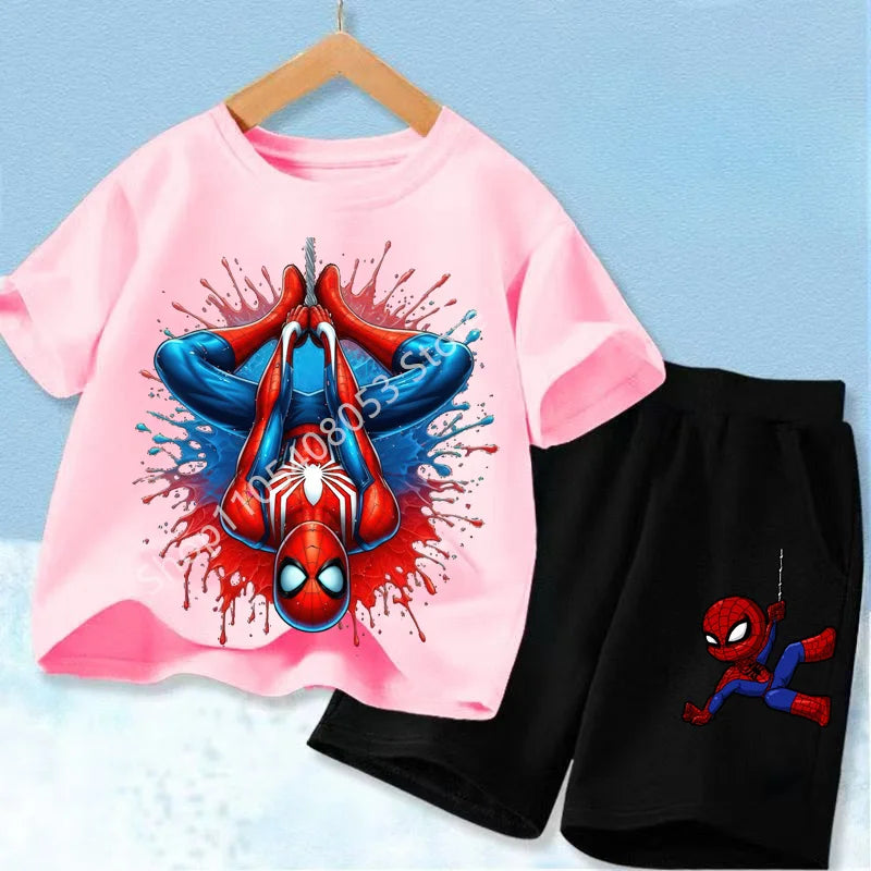 Summer Children Cartoon Spiderman Baby Set Clothing Kids Clothes Children's Short Sleeve T Shirt