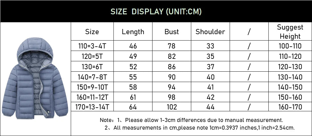 Kids Down Jackets For 3-14 Years Autumn Winter Boys Girls Warm Solid Down Coats Teens Hooded Zipper Outerwear Children Clothing