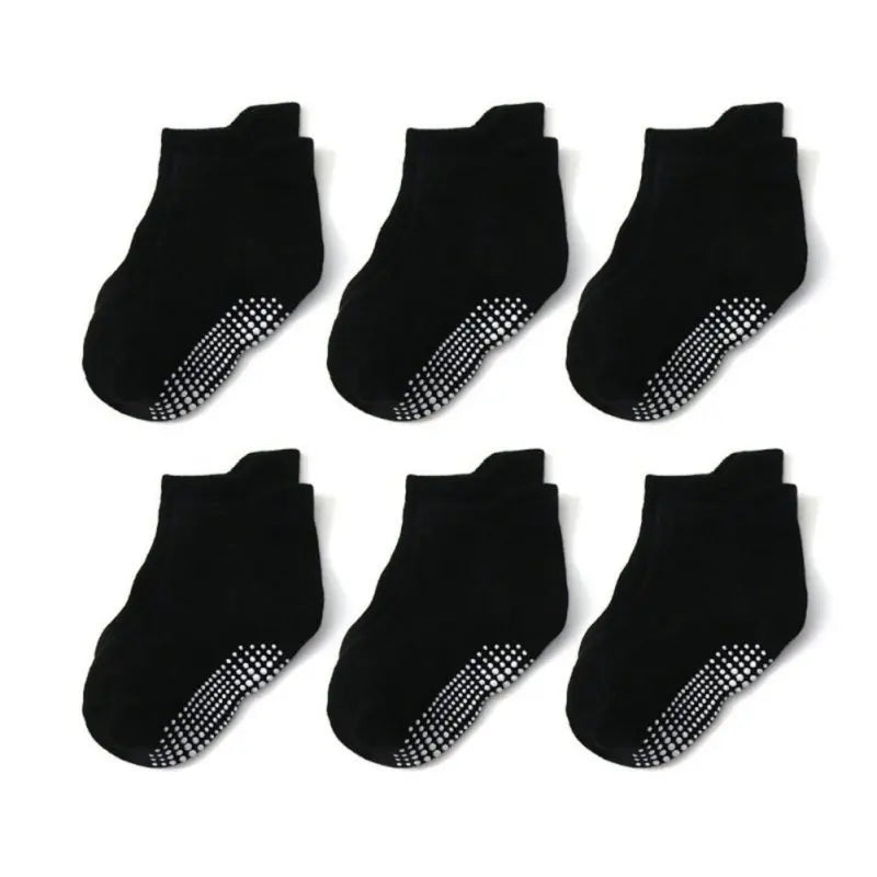 6 Pair Cotton Baby Anti-slip Boat Socks For Boys Girls Low Cut Floor Kids Toddler Sock With Rubber Grips For 0-7Years