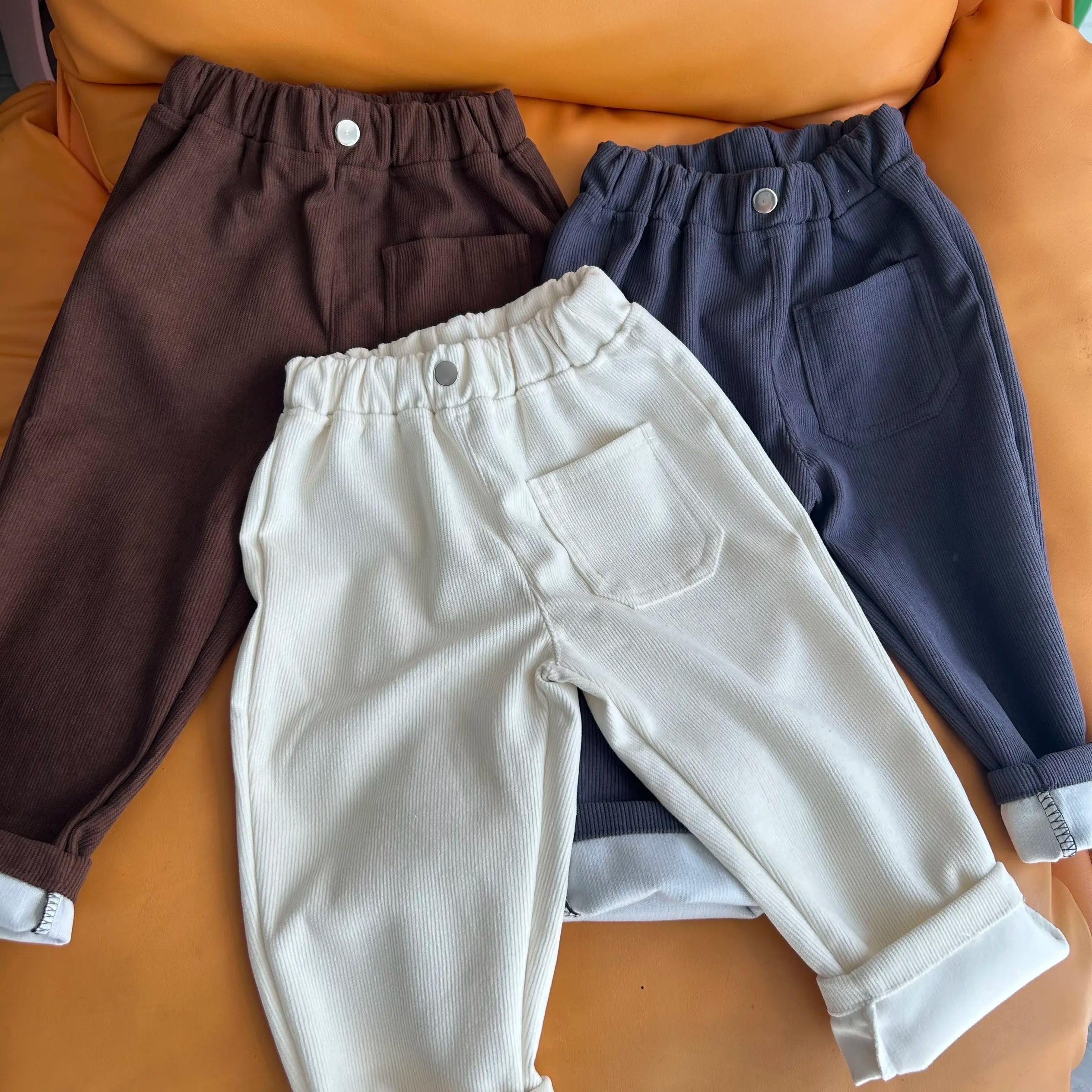 Fashion children's clothing Autumn Winter Kids solid color Corduroy pants Boys soft loose Trousers Girls all-match casual pants - Idrilay 