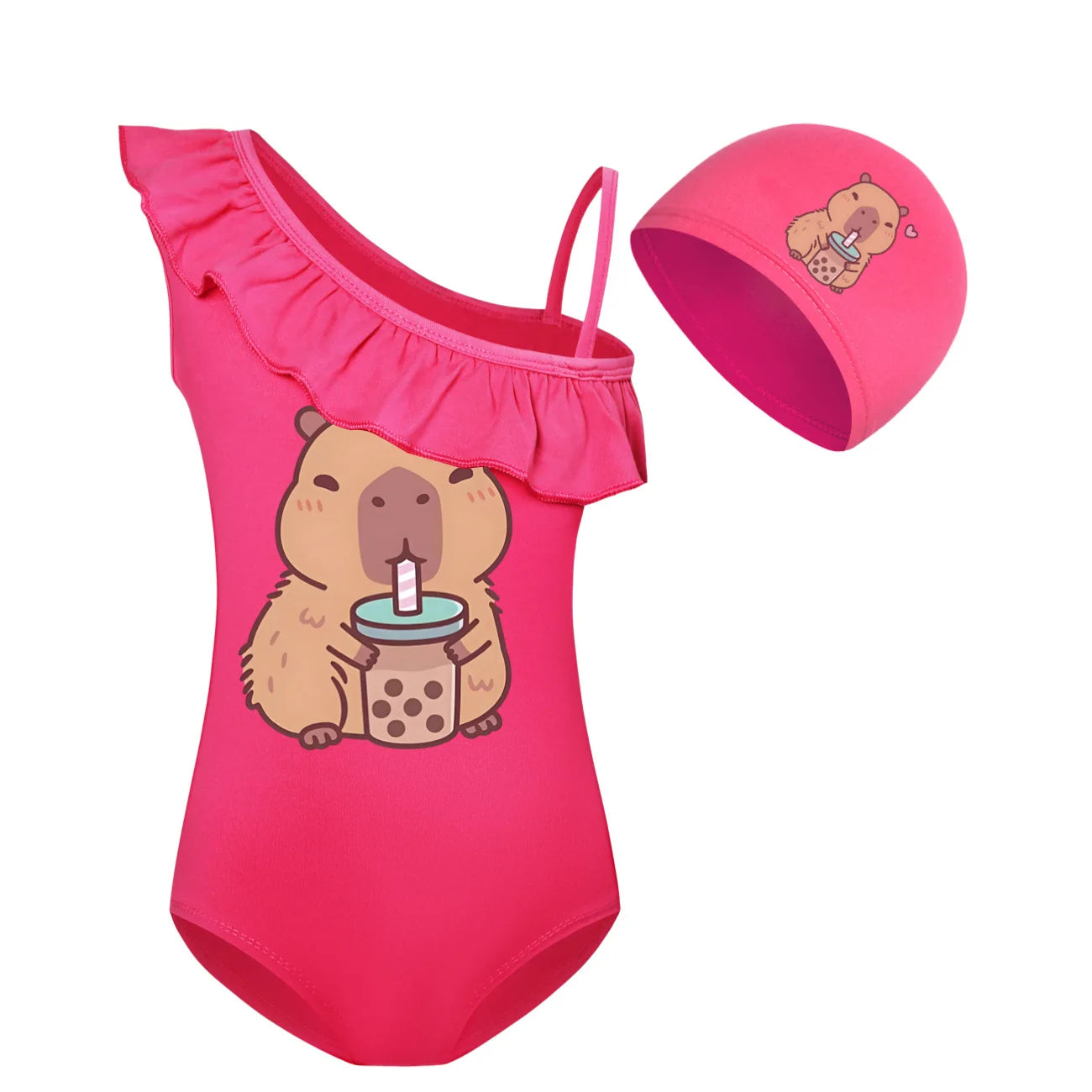 Swimsuit for Girls Summer Vacation Outfits Kids Game copybara Sling Ruffles Bikini Set Children Carooon Print Swimwear