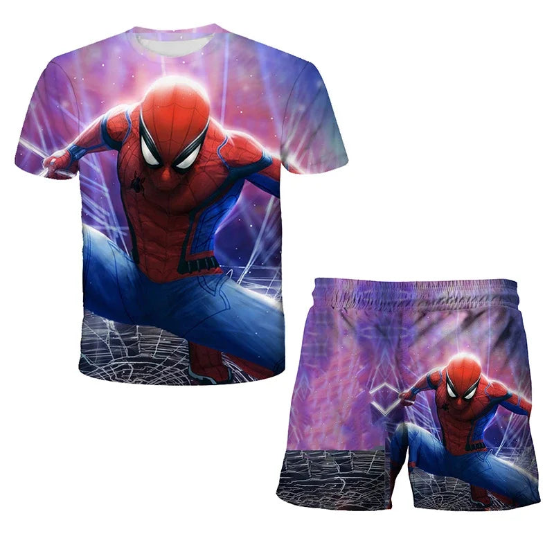 Boys Summer Spider-Man Marvel Hulk Iron Man Spiderman 2 Piece Set Breathable Tshirt & Shorts