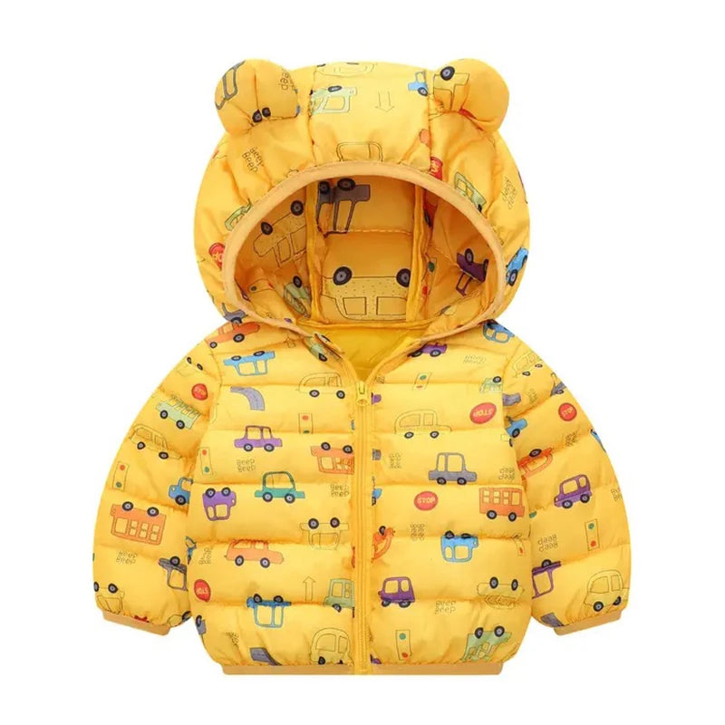Girls Winter Coat Boy kids Girls Cotton-padded Jacket Character Pattern Baby Hooded Jacket Children Down Jacket